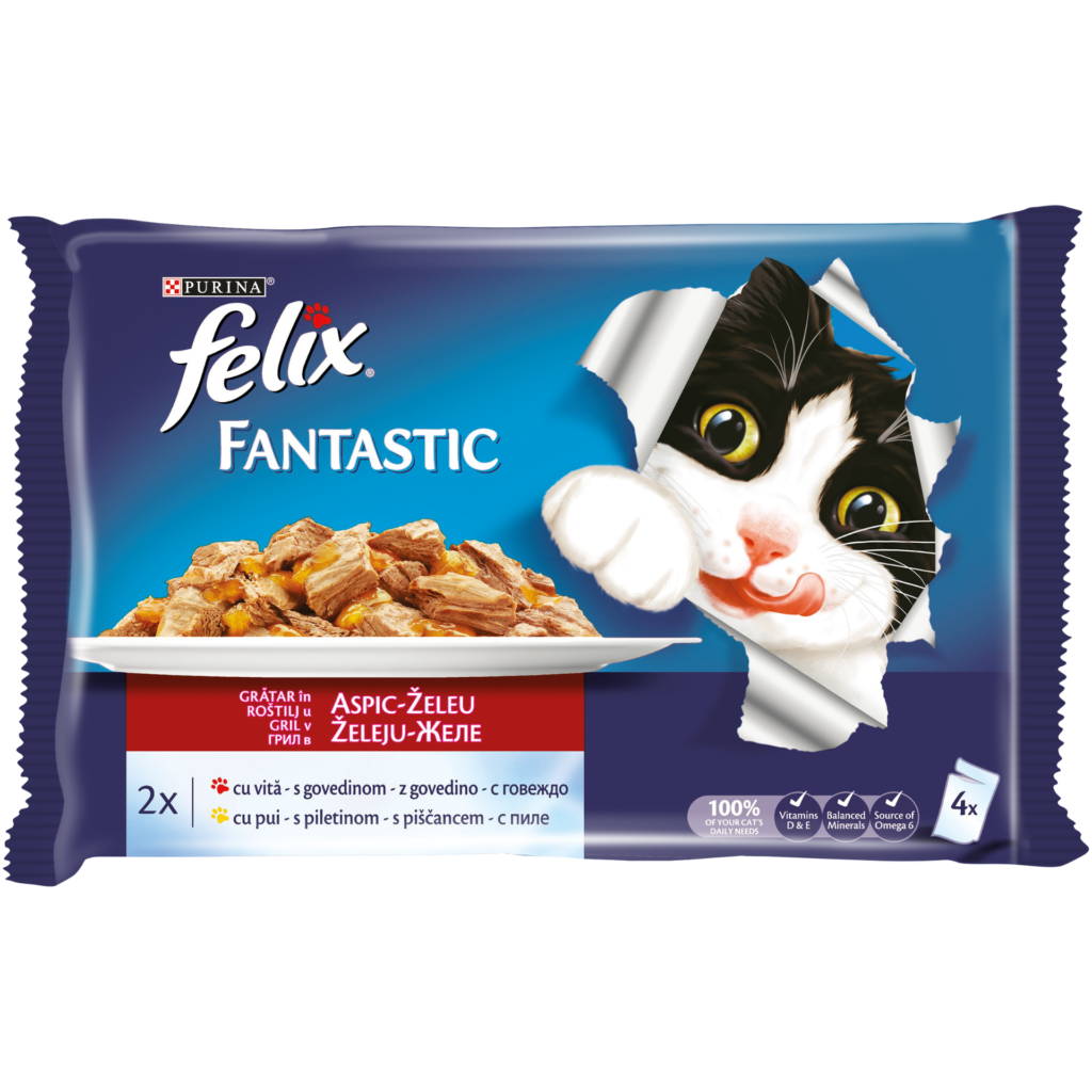 Пауч за котки "Felix" Fantastic говеждо и пиле 4х85гр. - Зоомаг.бг