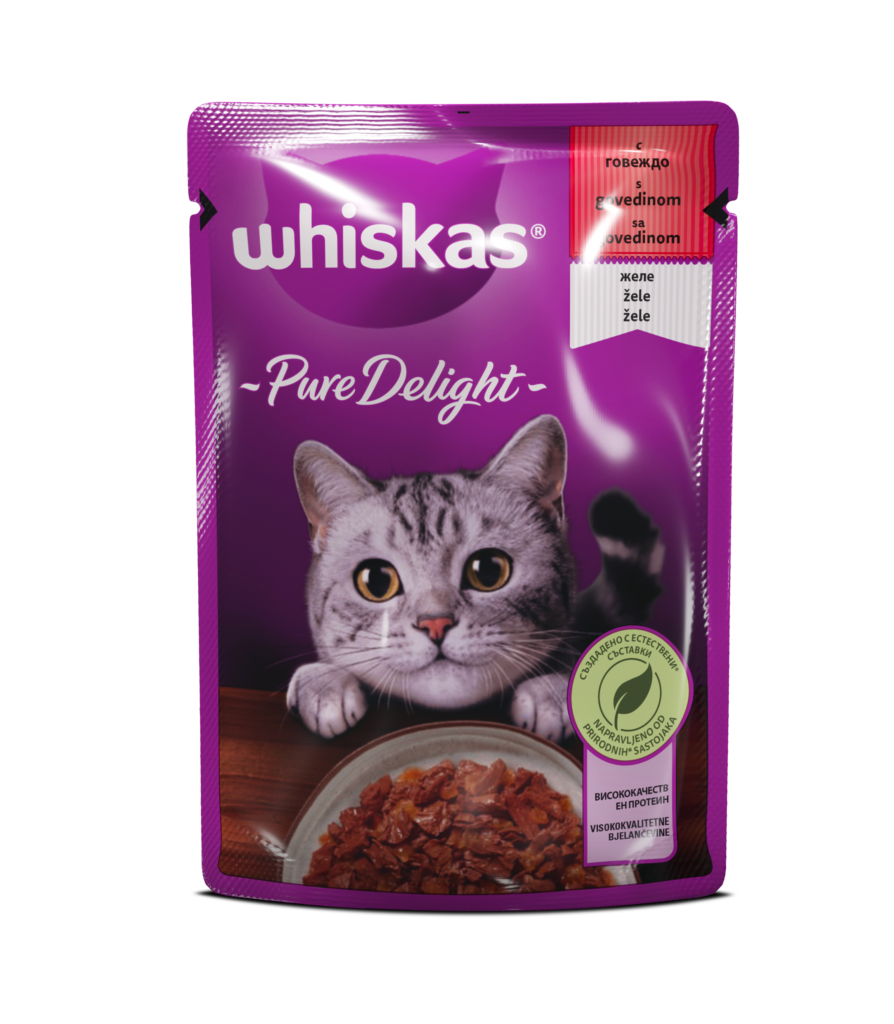 WHISKAS пауч за котки PURE DELIGHT с говеждо 85гр Зоомаг.бг