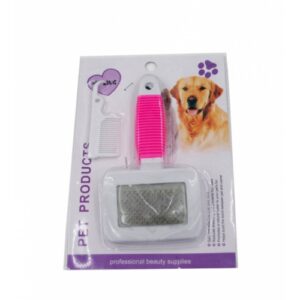 zoomag.bg Четка Pink - комплект с малък пластмасов гребен за кучета и котки