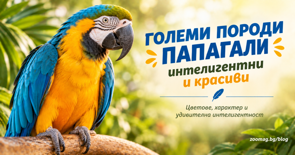 Големи породи папагали - ара, какаду, амазонски папагал, жако, еклектус - zoomag.bg